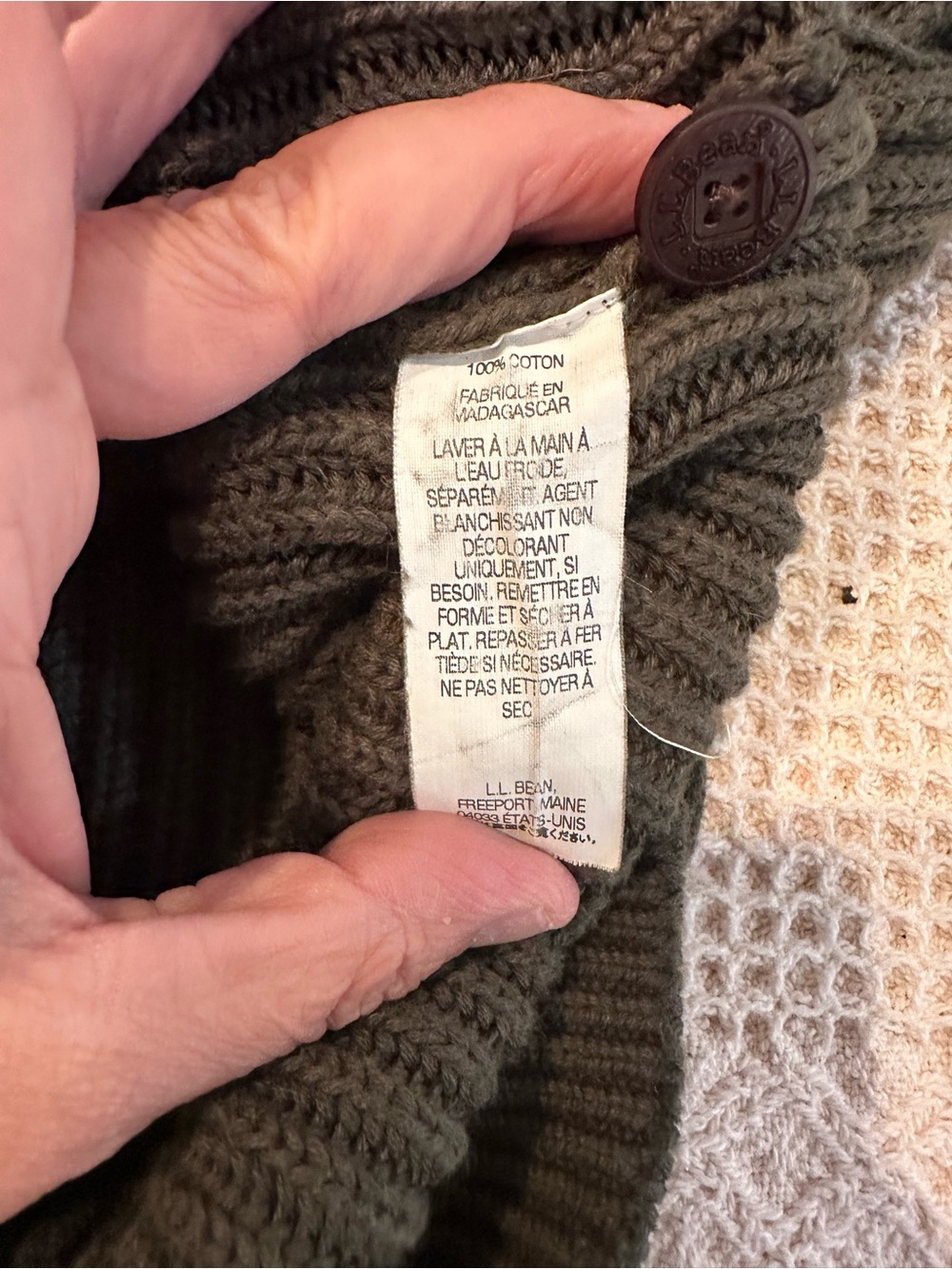 L.L. Bean Olive Ribbed Button-Neck Sweater - Picture 5 of 8